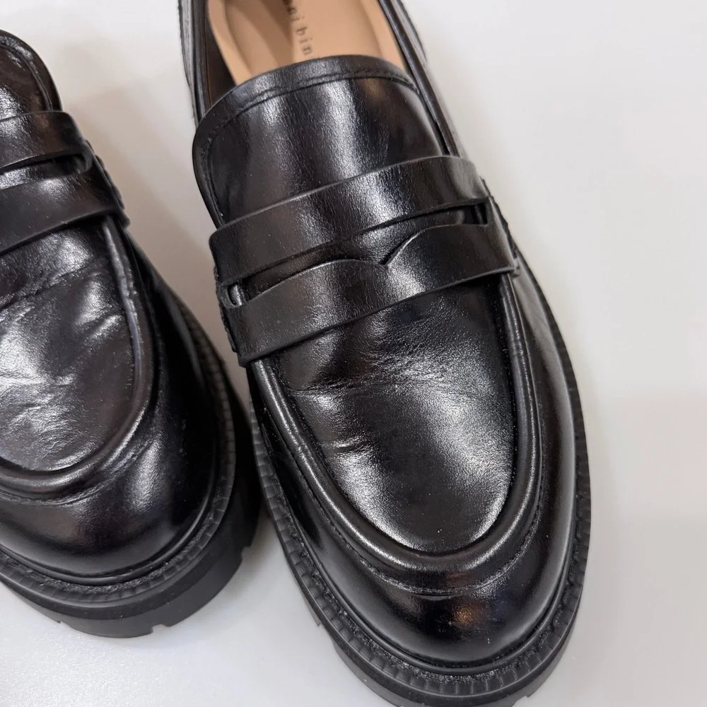 Gianni Bini Black Leather Lug Sole Penny Loafers - 7.5 Dark Academia Y2K Style - Picture 7 of 7